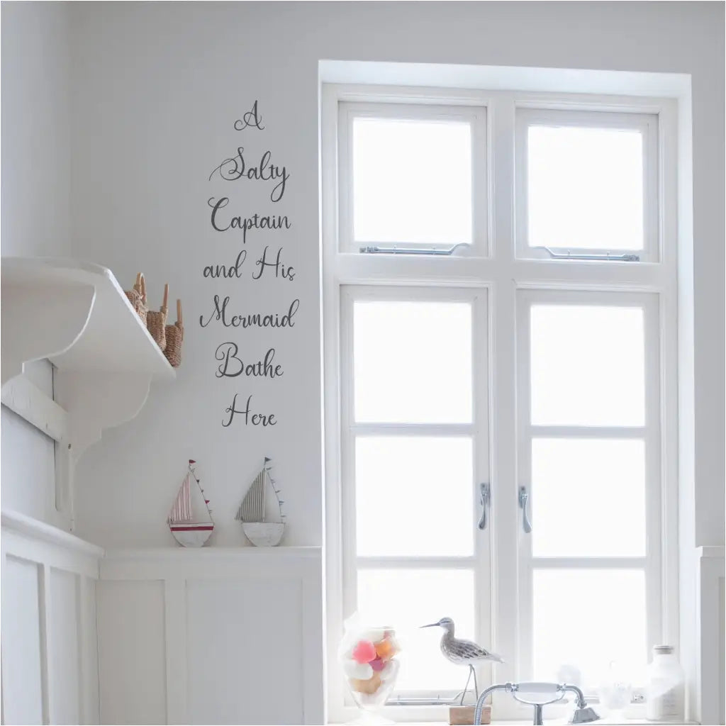 A Salty Captain & His Mermaid Bathe Here Wall Decal - Thumbnail 2