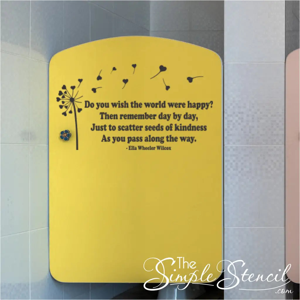 Detailed view of the "Scatter seeds of kindness" decal's dandelion with hearts, symbolizing the spread of kindness.