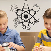 Colorful atom wall decal with protons, neutrons, and electrons labeled - educational science classroom decorations.