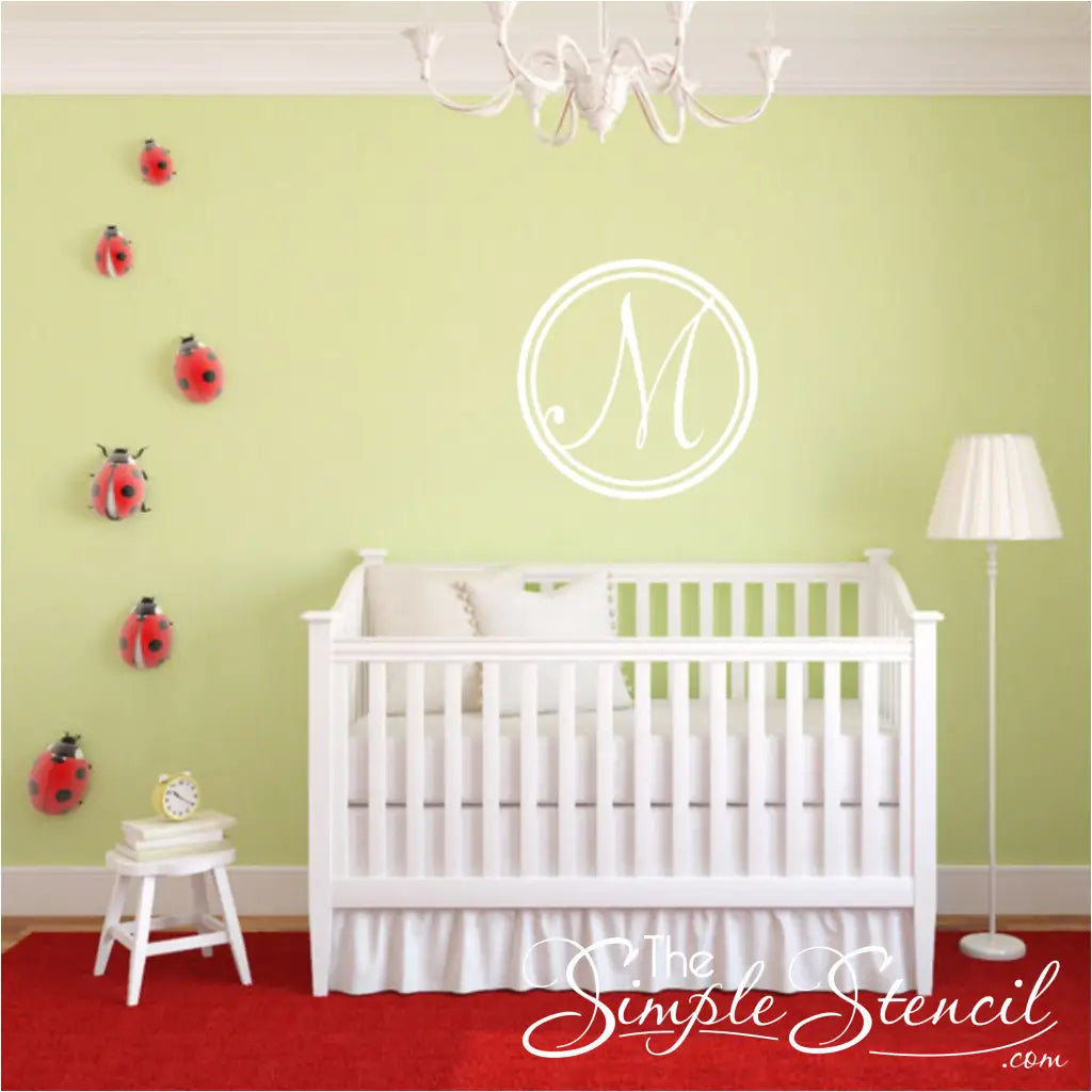Script Monogram Double Circle With Name Wall Decal - Thumbnail 2