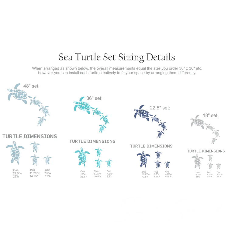 Beach-inspired wall decal featuring a mother sea turtle swimming with baby turtles behind her.