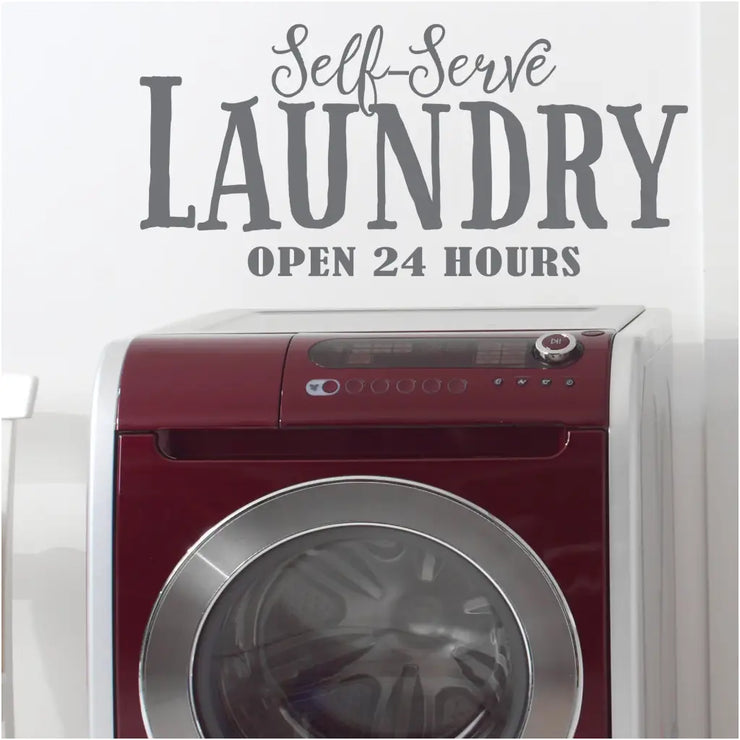 Self-Serve Laundry Open 24 Hours - A cute laundry room wall decal by Simple Stencils