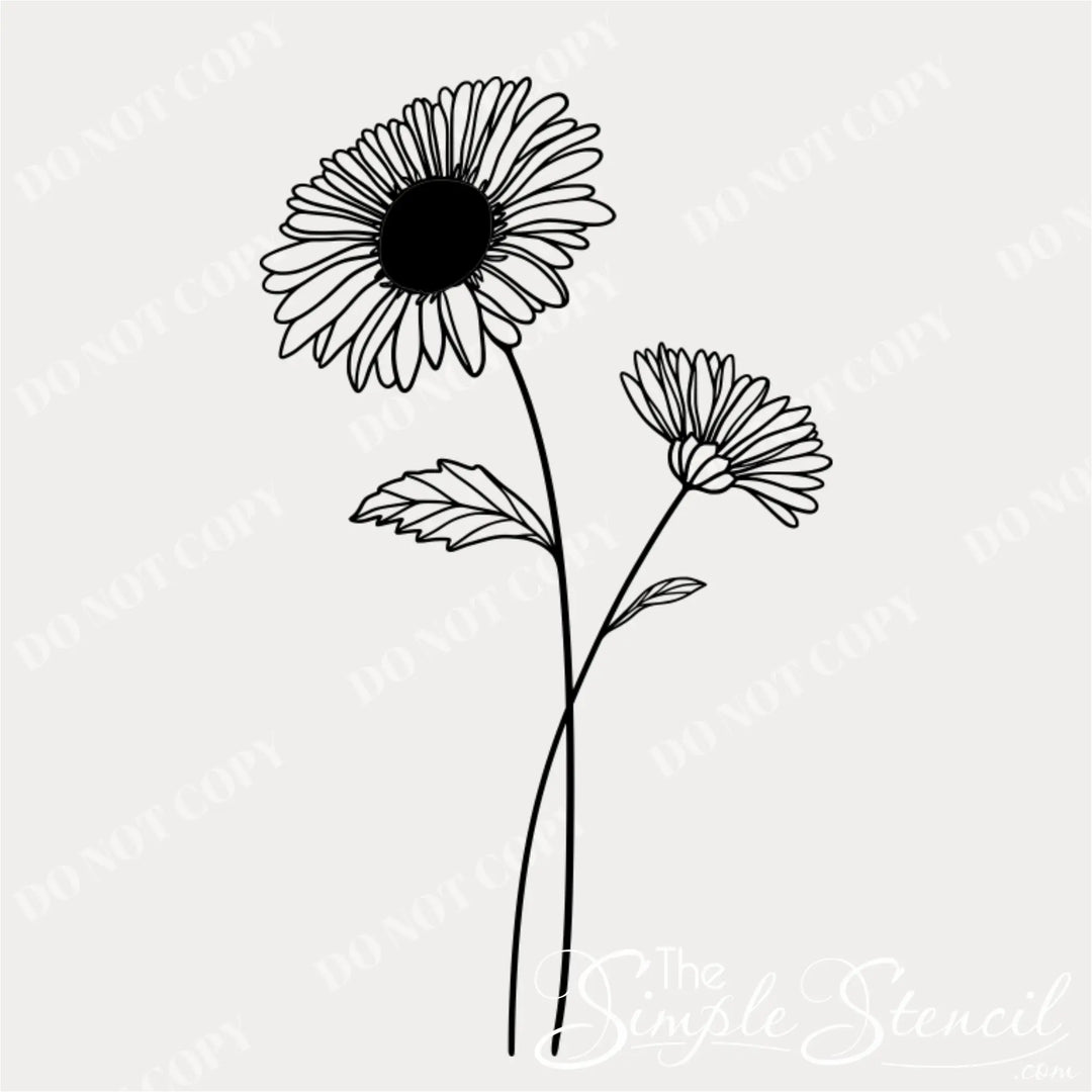 Close up of Aster September birth flower wall lettering in a minimalist black line art style with a matte finish.