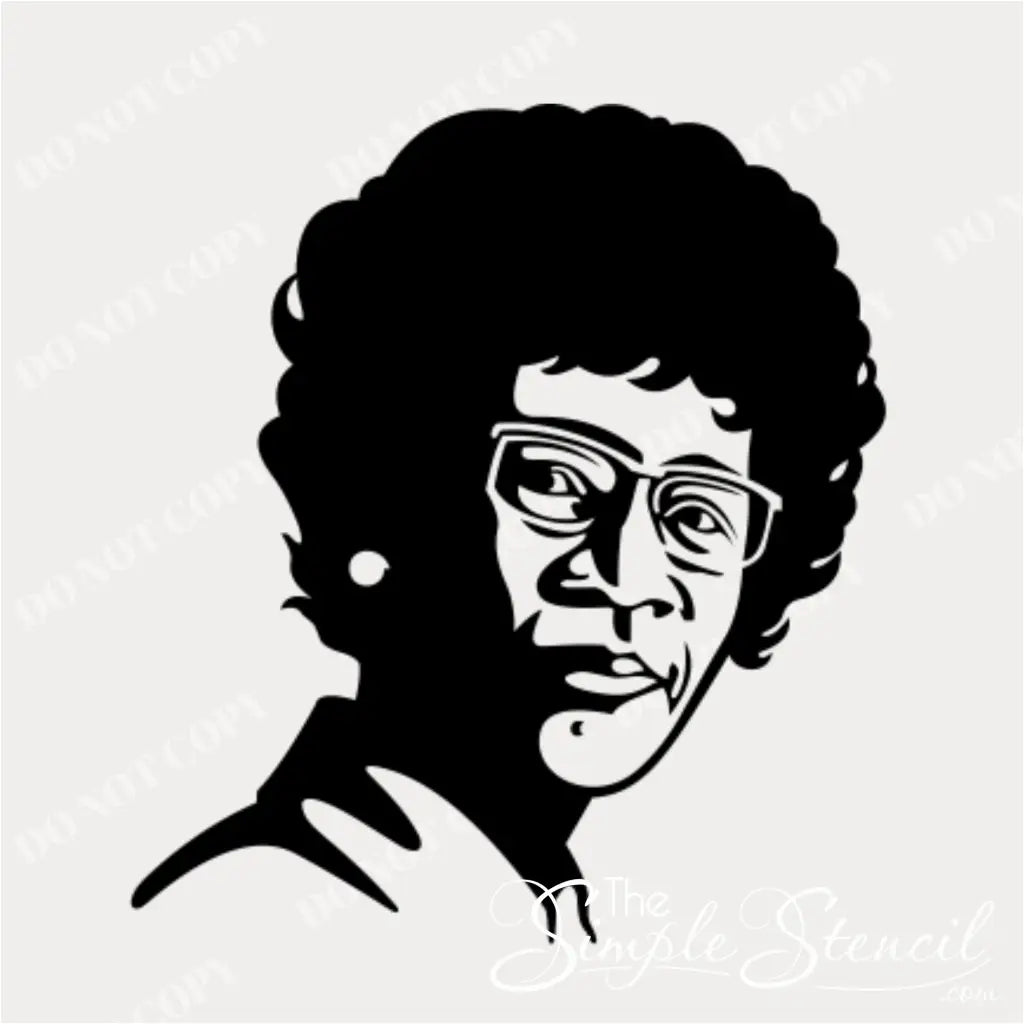 High-contrast black vinyl silhouette portrait of Shirley Chisholm, ideal for educational wall displays and Women's History Month.