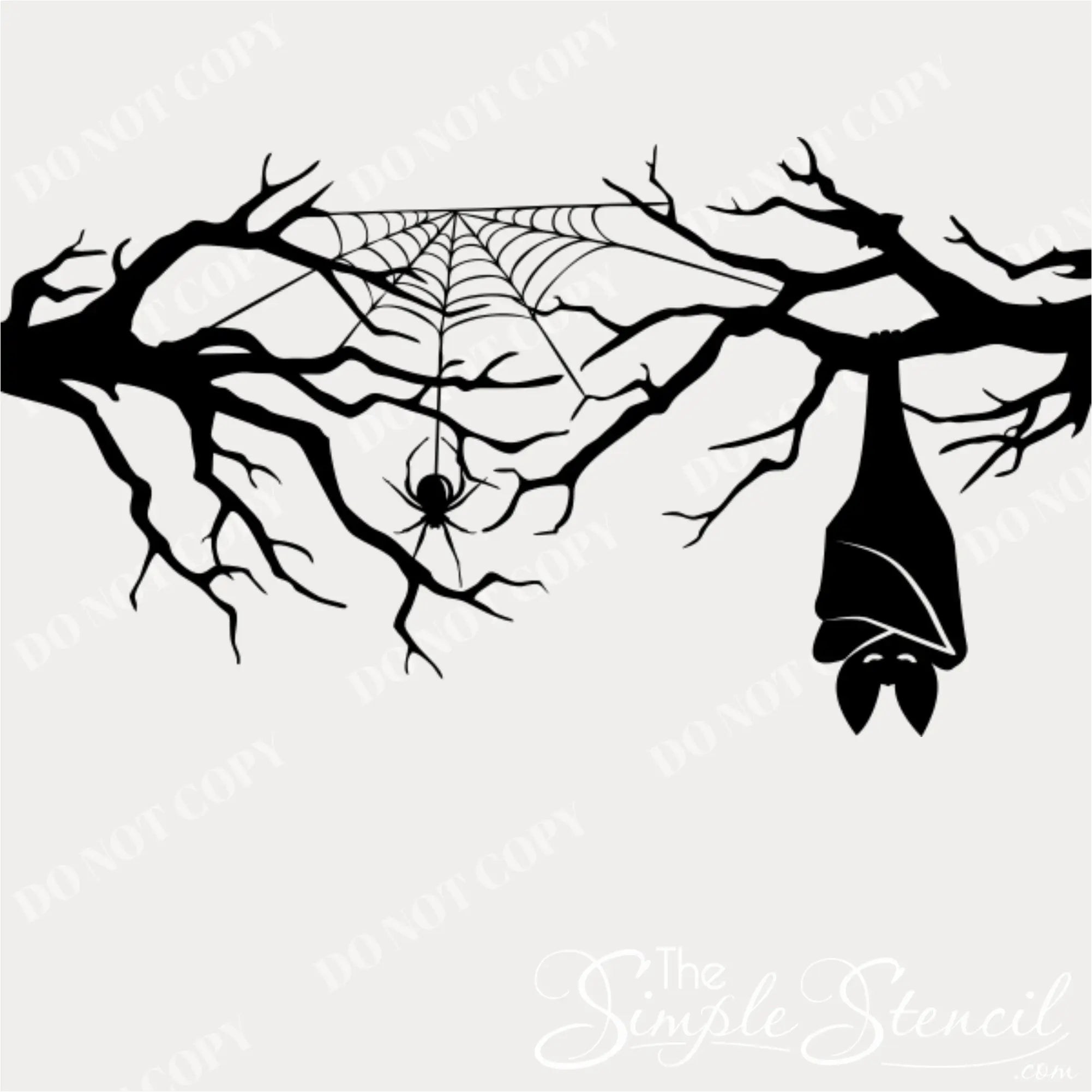 Spooky Branch Bat & Spider Web Halloween Decal