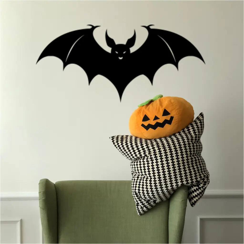 Extra-large black bat decal with detailed wings, perfect for Halloween wall decor.