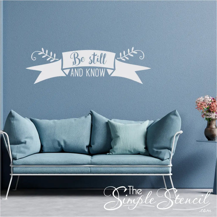 Christian home decor: Beautiful Scripture decal adorning living room wall. Faith based wall decals by The Simple Stencil