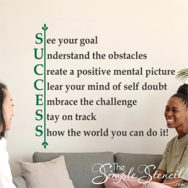Artistic rendering of the "Success" wall decal creating an empowering atmosphere in a school counselors office