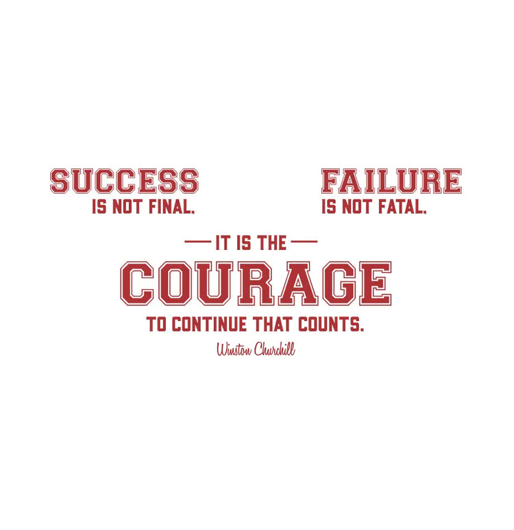 Red vintage-style typography poster featuring a fatal motivational quote by winston churchill for classroom or office use