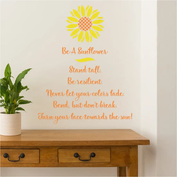 Be a Sunflower Wall Decal (Room Mockup) - Inspirational "Be a Sunflower" wall decal in a living room setting.