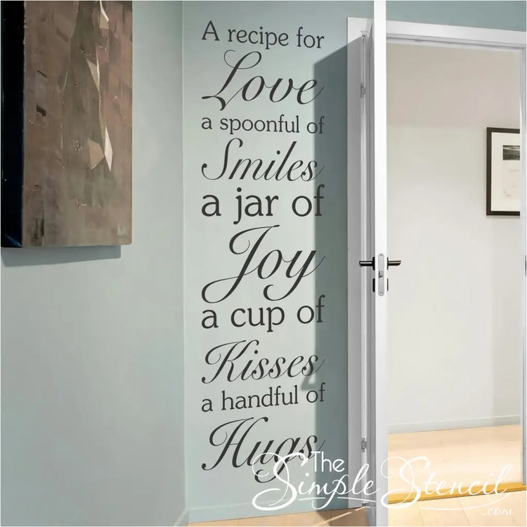 Artistic rendering of the "Recipe for Love" decal integrated into modern kitchen decor.