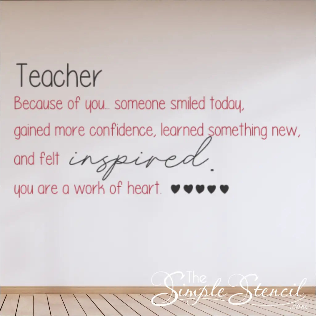 Teacher, Because of You... Inspirational Lounge Wall Decal - Thumbnail 2