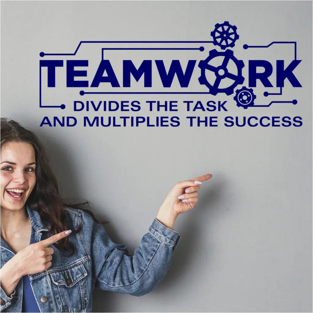 Transform any classroom or office with this motivational wall decal. The quote 'TEAMWORK divides the task and multiplies the success' is displayed in a clear, eye-catching design.  Perfect for fostering a positive and productive environment.