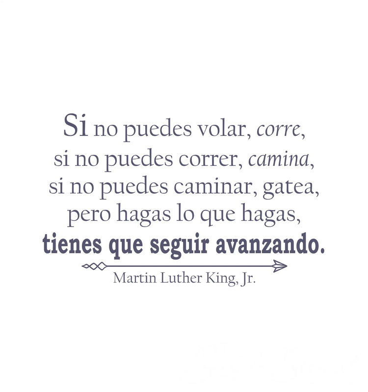 Minimalist black-and-white decal featuring martin luther kings inspirational quote in elegant serif font titled tienes que seguir avanzando