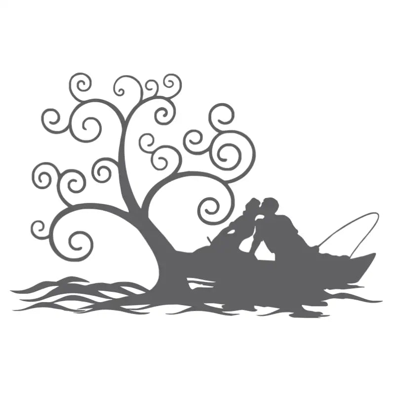 Tree With Kissing Couple In Boat Fishing | Wall Art Decals & Stencils