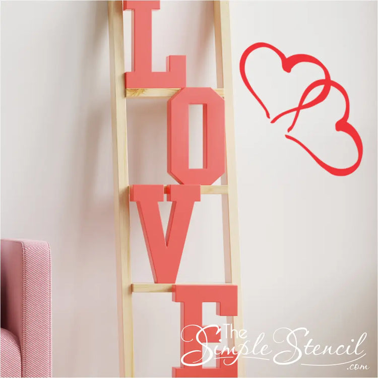 Valentine's Day decor featuring a two hearts sticker