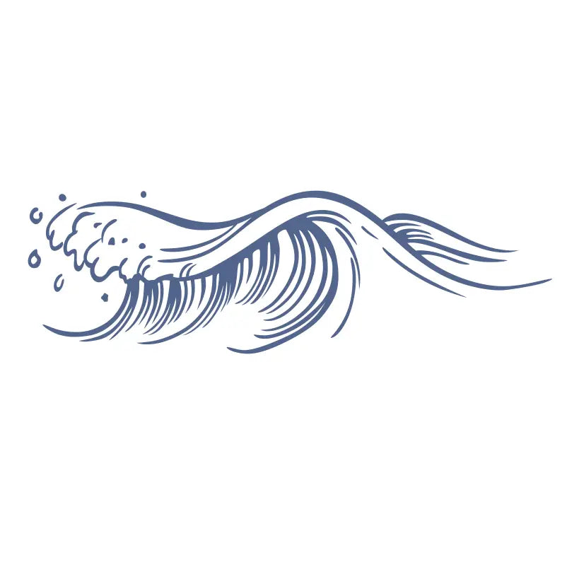 The ultimate rip curl wall decal featuring a stylized blue barreling wave with dynamic lines and splashing droplets