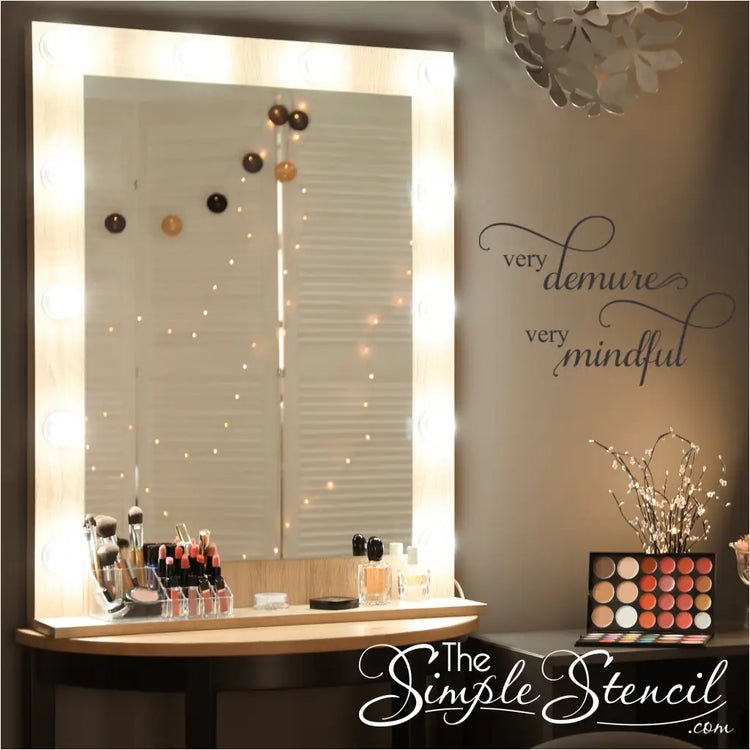 "Very Demure Very Mindful" decal featured in a collage of trendy room décor ideas.