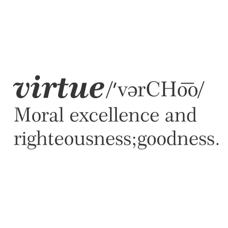 A high-quality vinyl wall decal bearing the word "Virtue" in a stylish and elegant font, reminding us of the importance of moral excellence, righteousness, and goodness.
