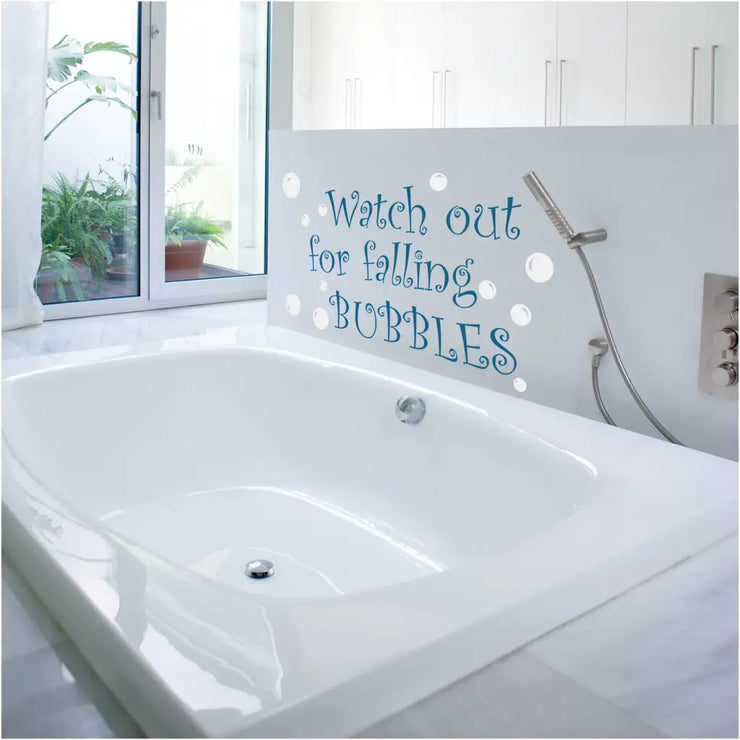 watch out for falling bubbles applied to a pretty bathroom wall behind a bathtub where bubble baths may lead to falling bubbles! Many colors and sizes available at The Simple Stencil