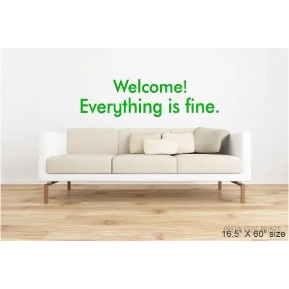 Welcome! Everything is fine. - This wall decal  in 16.5" x 60" size looks nice behind a couch as it is shown often in The Good Place decal. 