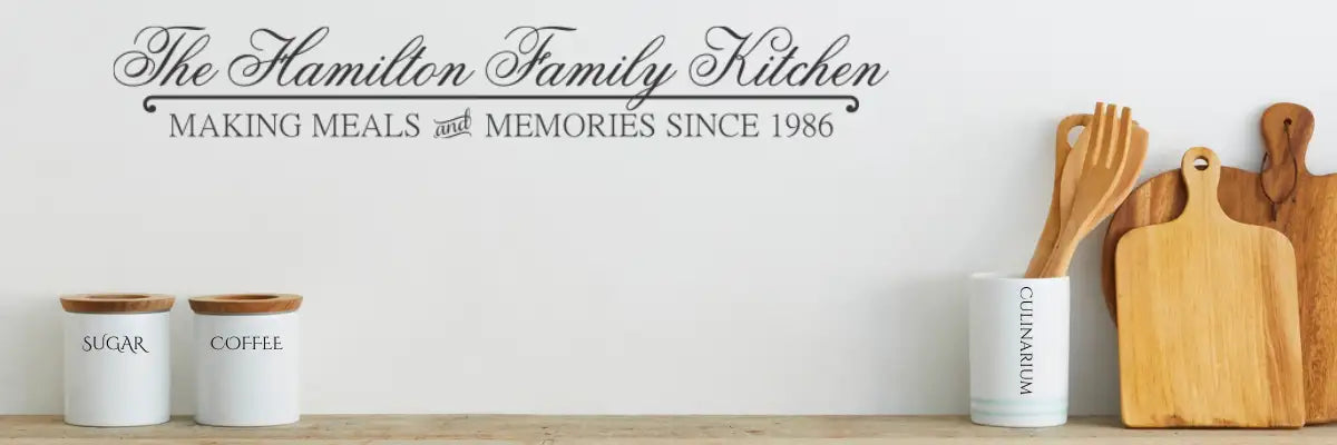 White ceramic canisters with wooden lids, labeled ’sugar’ and ’coffee,’ sit neatly on a countertop.