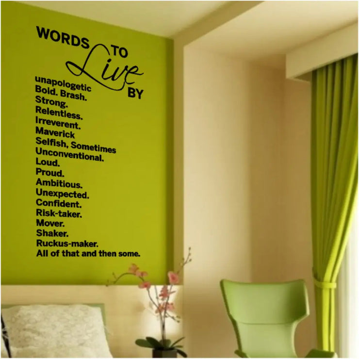 Words to live by - A set of fun words to describe yourself or the qualities you want to embody turned into a wall decal that can be used as decor in your home or office to motivate you every day. 