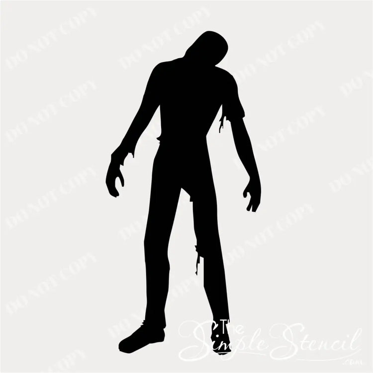 A plain black silhouette of a tattered zombie figure, suitable for vinyl decal production by The Simple Stencil.

DO NOT COPY